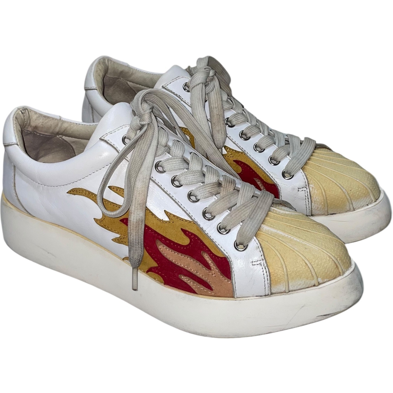 Jeffrey Campbell Hot Rod White Leather Platform Sneakers Size: 8m